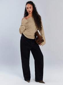 Athîral 女士休闲纯色不对称领抽绳上衣，秋季