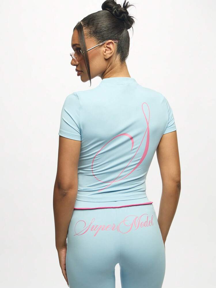 SUMWON WOMEN High Neck Zip Through Crop Top With Script Logo