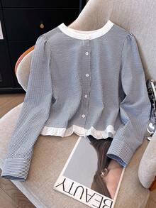 Franclia 条纹拼色休闲通勤简约风格女式上衣