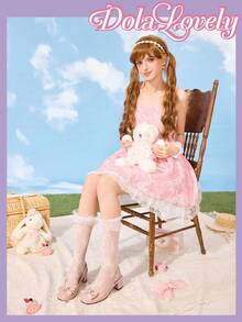 Dola Lovely Zapatos de plataforma y tacón alto con lazo y encaje, estilo Lolita, adecuados para Halloween y Navidad