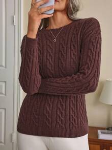 EMERY ROSE 休闲纯色圆领毛衣，秋冬 - 咖啡棕 - 查看 1