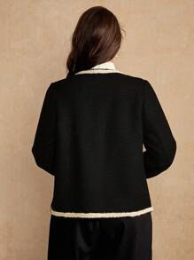 Flirla Plus Size Elegant Ribbon Decor Jacket, Autumn/Winter Fall