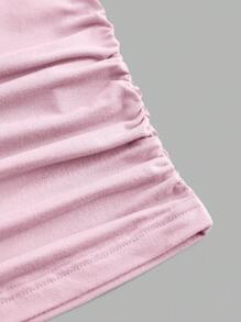 SHEIN EZwear 3 件套女士休闲纯色圆领褶皱长袖 T 恤，黑色、白色、粉色，秋冬 - 彩色 - 查看 8