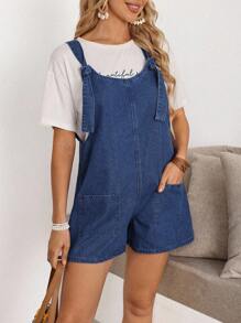 EMERY ROSE Women's Casual Washed Denim Bib Pants, Summer Denim Overall Dress Denim Romper Women Denim Short Overalls Women Denim Overalls Tie Strap Denim Overalls