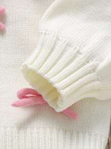 1pc Baby Girl Ivory Knitted Sweater With 3D Bow Decor, Round Neck Long Sleeve Cute Pullover Top, Fashion Baby Girl Sweater Newborn Sweater Baby Knitwear Bow Sweater Baby Girl Jumper Bow Baby Baby Girl Pink Bow White Sweater Fall Winter For Autumn Winter Baby Autumn Sweater Baby Girls Winter Clothes Baby Girls Fall Clothes Baby Girl Fall Outfits - White - View 4