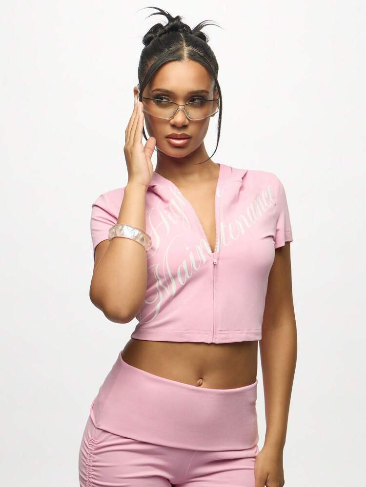 SUMWON WOMEN Pink Collared Zip Through Crop Top With Logo