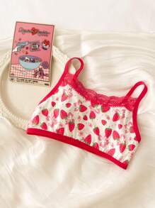 少女草莓与花卉印花撞色蕾丝内衣 - 粉色 - 查看 1
