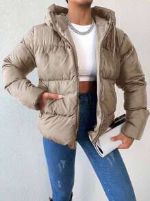 EURMUSE Women's Drawstring Hooded Padded Coat - Beige - View 4