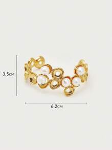 Opalesca 1pc Asymmetrical Bubble Faux Pearl Bracelet, Textured, Metallic, 18K Gold Plated, Elegant, Cute, Luxury, Suitable For Work, Party, Casual, Wedding, Holiday, Vacation, Camping, Y2K, For Mom, Women, Girl, Fall, Autumn, Winter, Festival, Holiday, Vacation, Old Money, Halloween,For Mom/Women/Girl/Mother,Fall/Autumn/Winter,Outfits,Old Money,Premium,Pearl,Elegant,Fairycore/Fairy - Yellow Gold - View 7