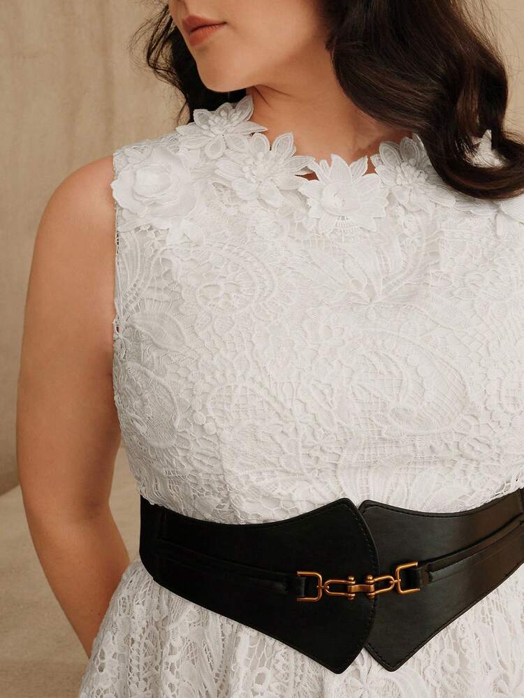 Water-Soluble Lace Embroidery French Elegant Waist Cinched Sleeveless Patchwork Dress