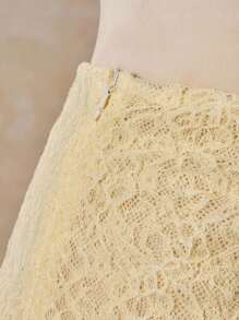 Bellisia 女式度假腰部褶饰蕾丝荷叶边下摆罩衫裙 - 黃色 - 查看 5