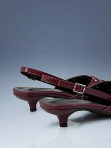 CUCCOO GRLICON Women's Kitten Heel Burgundy High Heels, Motorcycle Style, Y2K, Cool Girl, Back To School, Halloween, Christmas, Party Outfit - Burgundy - View 4