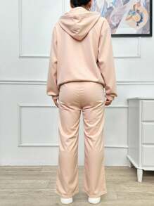 EURMUSE HAI MẢNH ÁO HOODIE HAI CHỈ ÁO THUN VÀ QUẦN LEN CÓ CHI TIẾT ĐÁ LẤP LÁNH - Màu be - Xem 3