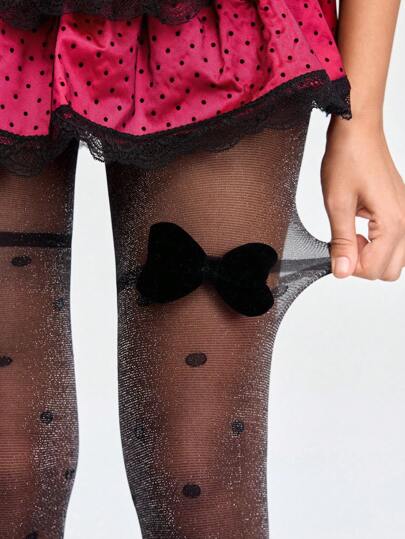 Kawaii 1 Pair Hot Girl Polka Dot Pattern Stockings, Y2K Butterfly Sparkling Silver Fishnet Tights, High Quality Non-Snag Pantyhose, Ultra-Thin Elastic Sheer Leggings