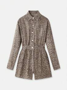lacRébo Mono de estampado de leopardo con parte superior de algodón estilo bomber, conjunto para salir, conjunto de vacaciones - Multicolor - Ver 5