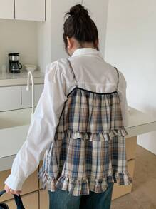 Dazy Plus Plaid Patchwork Bowknot Loose Casual Layered Plus Size Women Camisole And Tank Top - Multicolor - View 2