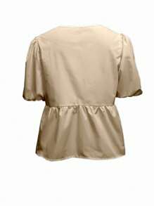 Chiquease 女式泡泡袖蝴蝶结吊带荷叶边下摆衬衫 - 棕色 - 查看 2