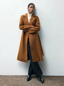 Maija Áo khoác dài hai mặt dành cho nữ mùa thu sớm 2025, mùa đông thu cho nữ, trang phục Halloween cho nữ, trang phục năm mới cho nữ, trang phục Lễ Tạ ơn cho nữ, trang phục thường ngày cho nữ, áo khoác màu nâu - Màu Khaki - Xem 2