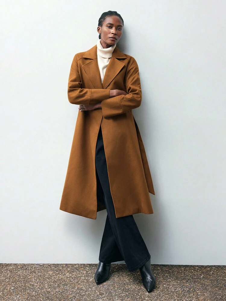 SHEIN Maija 2025 Early Autumn Double-Sided Women Long Overcoat, Winter Fall For Women, Women's Halloween Costume, New Year Women's ,Thanksgiving For Women, Casual For Women, Brown Coat