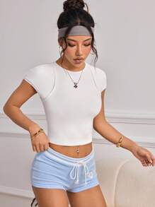 Dewbera 女士基本款瑜伽健身紧身短袖上衣健身衫 - 白色 - 查看 4