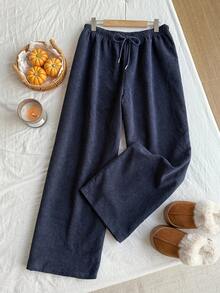 Comfortcana 大码宽松直筒抽绳腰灯芯绒牛仔裤 - 藍色 - 查看 4