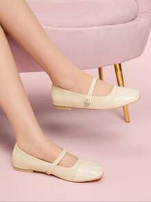 CUCCOO DOLLMOD Women's Fashion Color Block Almond Toe Faux Pearl Decor Mary Jane Ballet Flats, Comfortable For Commuting, Party, Shopping, Vacation For Christmas Spring Shoes - Apricot - View 4