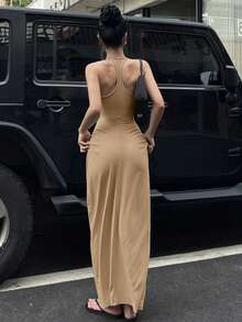 DAZY Women's V-Neck Bodycon Wrap Long Dress - Khaki - View 4