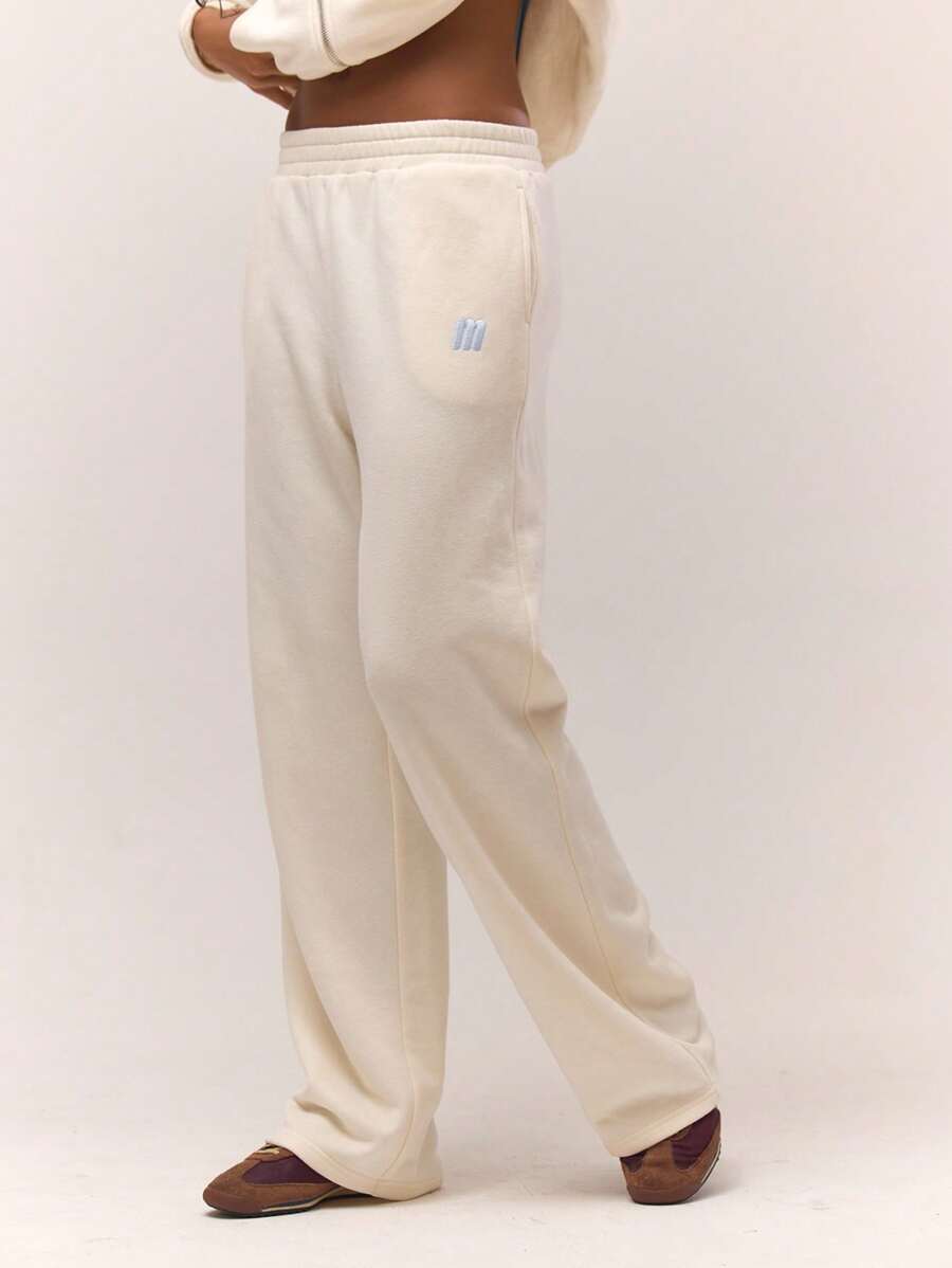 MUSERA Wide Leg Elasticated Waist Relaxed Logo Embroidered Joggers Co-Ord Bottoms Only Fall Autumn Old Money Cute Country Cottage Core Back To School Butter Yellow Casual For Women Butterscotch Fall Autumn Winter S Party - Beige - View 1