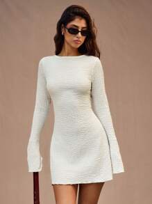 SHEIN Forever 21 Valentine's Day White Backless Textured Mini Dress - White - View 5