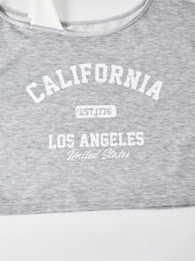 SHEIN Streecool Kids 2pcs Tween Girls ME Loose Design Oblique Shoulder Contrast Color Print Long Sleeve Top And Wide Leg Pants Set, Suitable For Daily, Commute, Casual, Vacation, Gathering, Street Style, Autumn/Winter Fall - Grey - View 5