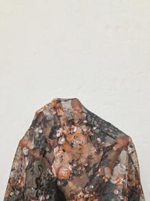 Boho Mama 孕妇圆领插肩长袖透视开衩碎花修身连衣裙 - 彩色 - 查看 8