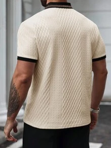 Manfinity Homme Men's Apricot Knitted Polo Shirt With Rib-Knit Details For Tennis And Golf Style