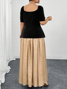 Ellevyn Vestido elegante de talla grande con bloques de color para Halloween, ropa de Halloween, disfraces de Halloween, ropa de Halloween para mujeres, disfraces de Halloween para mujeres de talla grande, disfraces de Halloween, fiesta de Halloween, atuendo de talla grande para mujeres, ropa para salir, ropa de otoño, vestidos largos para mujeres, vestido dorado, vestidos para mujeres, vestidos elegantes para mujeres - Multicolor - Ver 3
