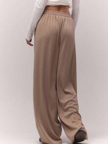 MUSERA Women's Wide Leg Pointelle Relaxed Elasticated Drawstring Waist Trousers,Chocolate Brown Autumn Casual Lounge Old Money Cute Cottage Core Pants - Brown - View 4