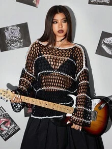 Whyspr Pulls grande taille style casual punk pour Halloween - Noir et Blanc - Voir 5