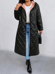 EMERY ROSE Áo khoác dài thường ngày có mũ trùm đầu cỡ lớn dành cho nữ - màu đen - Xem 5