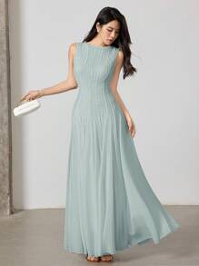 Heiryn Women's Jacquard Crew Neck Sleeveless Elegant Dress,Elegant Dresses For Women - Green - View 5