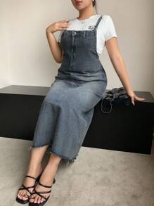 Dazy Plus 水洗浅蓝色宽松牛仔背带裙，四季百搭