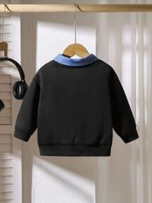 SHEIN Baby Boy Cartoon Bear Print Turndown Collar Long Sleeve Casual Sweatshirt - Multicolor - View 2