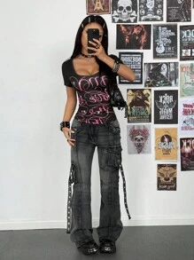 StreetHx Áo thun cổ tròn họa tiết chữ - màu đen - Xem 6