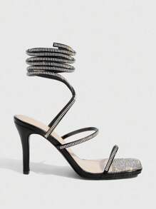 CUCCOO SZL 女士方头透明TPU水钻装饰时尚闪亮方头派对和日常穿着高跟鞋 - 黑色 - 查看 9