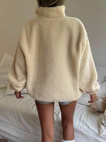 SHEIN Kurtka dla nastolatek, dwustronna, polarowa, w jednolitym kolorze, ze stójką, zapinana na zamek błyskawiczny, z kieszeniami, długimi rękawami, swobodna, odpowiednia na jesień i zimę, na powrót do szkoły, dla czystych dziewcząt, swobodna, sportowa kurtka uniwersytecka