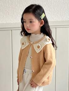 DAZY Young Girl Colorblock Floral Decor Cardigan - Yellow - View 5