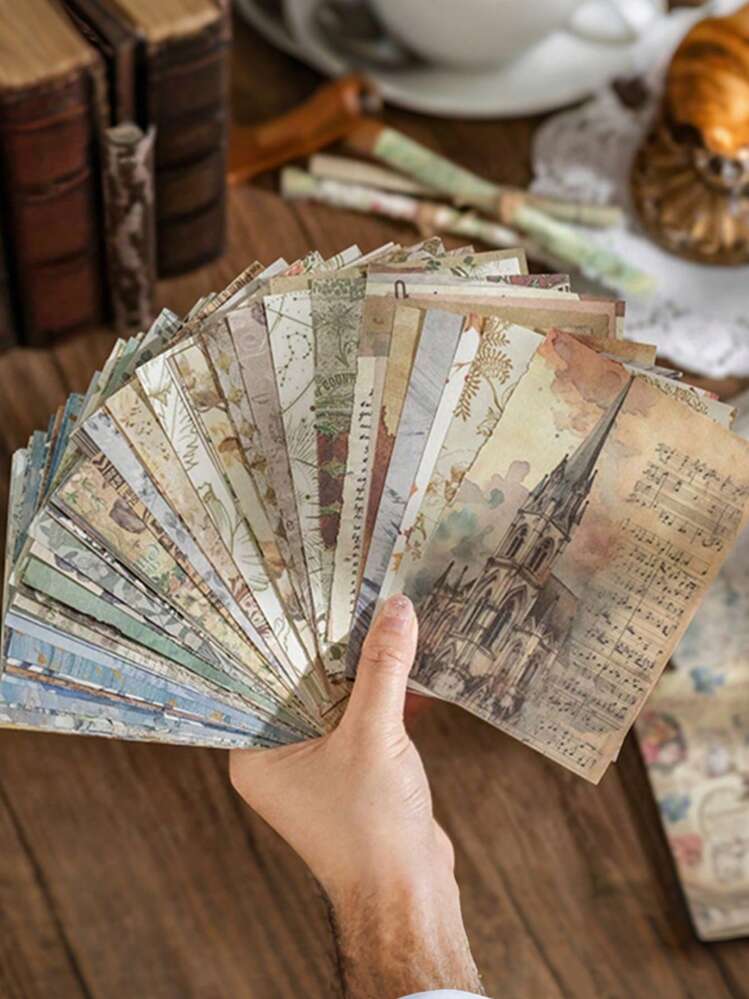 SHEIN 60pcs Vintage Themed Memo Paper Pad, High Capacity Scrapbook Paper With Diverse Retro Content, Suitable For Bullet Journal, - Multicolor - View 4