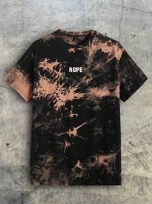 AXEPEAK Oversized Men's Cotton Tie-Dye Letter Graphic Vintage T-Shirt, Summer