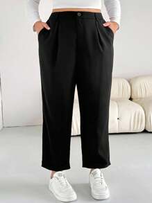 SHEIN Essnce Pantaloni neri classici a vita alta, casual, comodi e versatili, adatti per la primavera e l'autunno, ideali per l'ufficio e il tempo libero, stile semplice