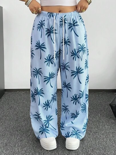 POPSWAY Vacation And Casual Coconut Striped Plus Size Pants Fall Cloth For Women