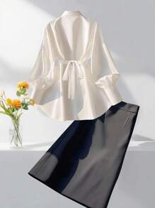 Franclia European And American Fashion Casual White Long-Sleeved Daily Office Outfits Leisure Button Up White Shirt Women Black Maxi Skirt Lounge Sets Fall Dresses For Women Black And White Two-Piece Suit Work Clothes