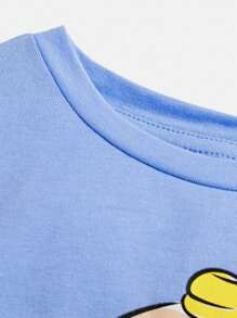 CoComelon X SHEIN 2pcs/Set Young Boy Cute Cartoon Pattern Round Neck Short Sleeve T-Shirt And Shorts, Loose Casual Outfit