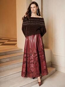 SHEIN Unity 1件优雅露肩仿皮毛毛衣夹克 - 咖啡棕 - 查看 1